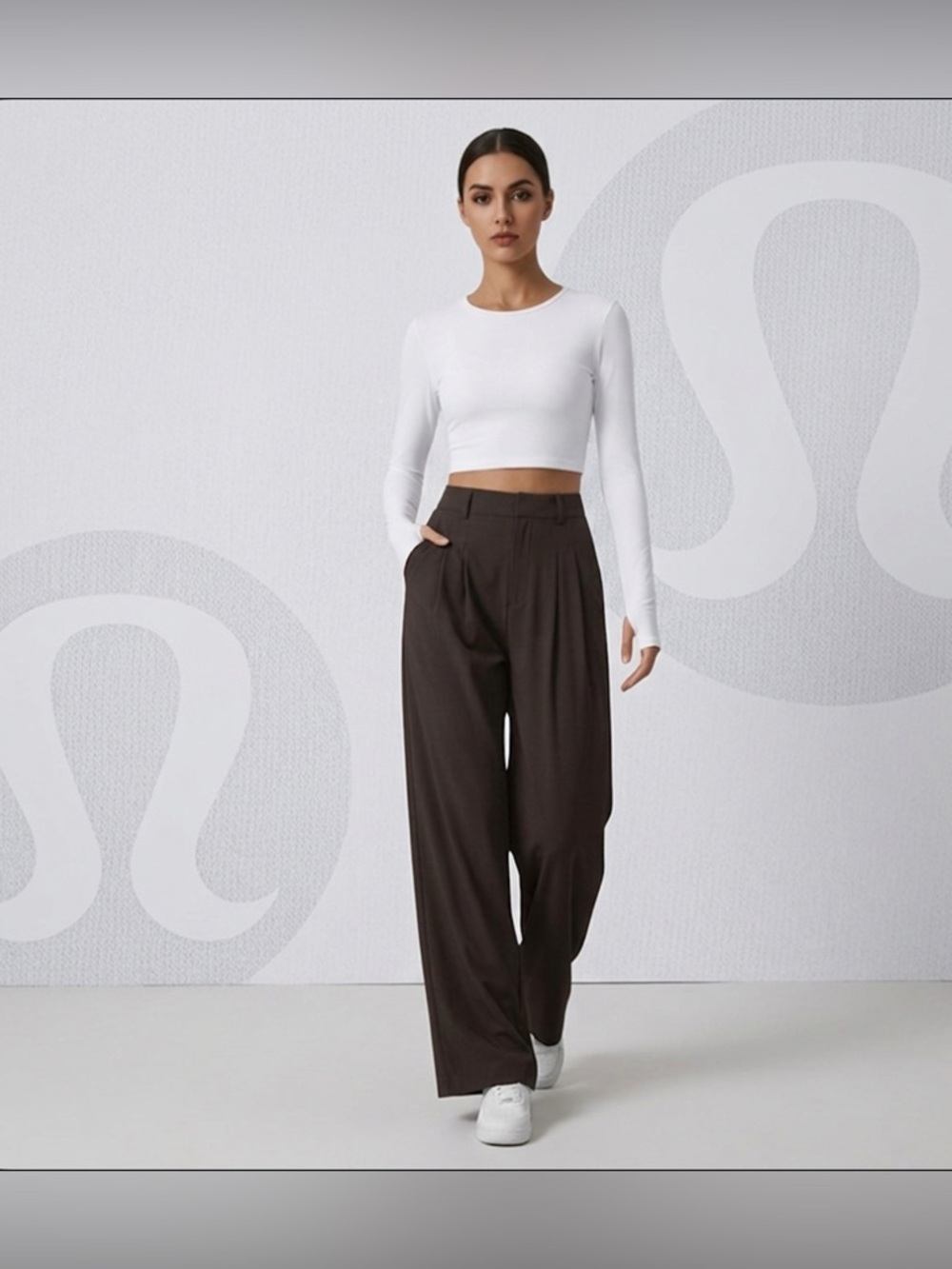 Authentic Lululemon designer brown High Waisted Pocket Wide Leg trousers sz 4P
